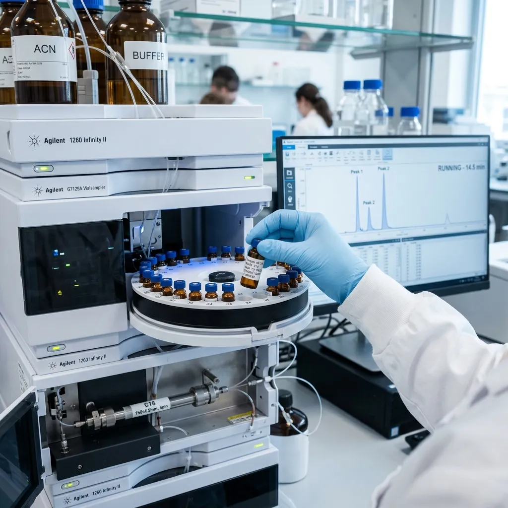 Laboratory HPLC verification workflow for research-grade semaglutide, tirzepatide, and retatrutide vials