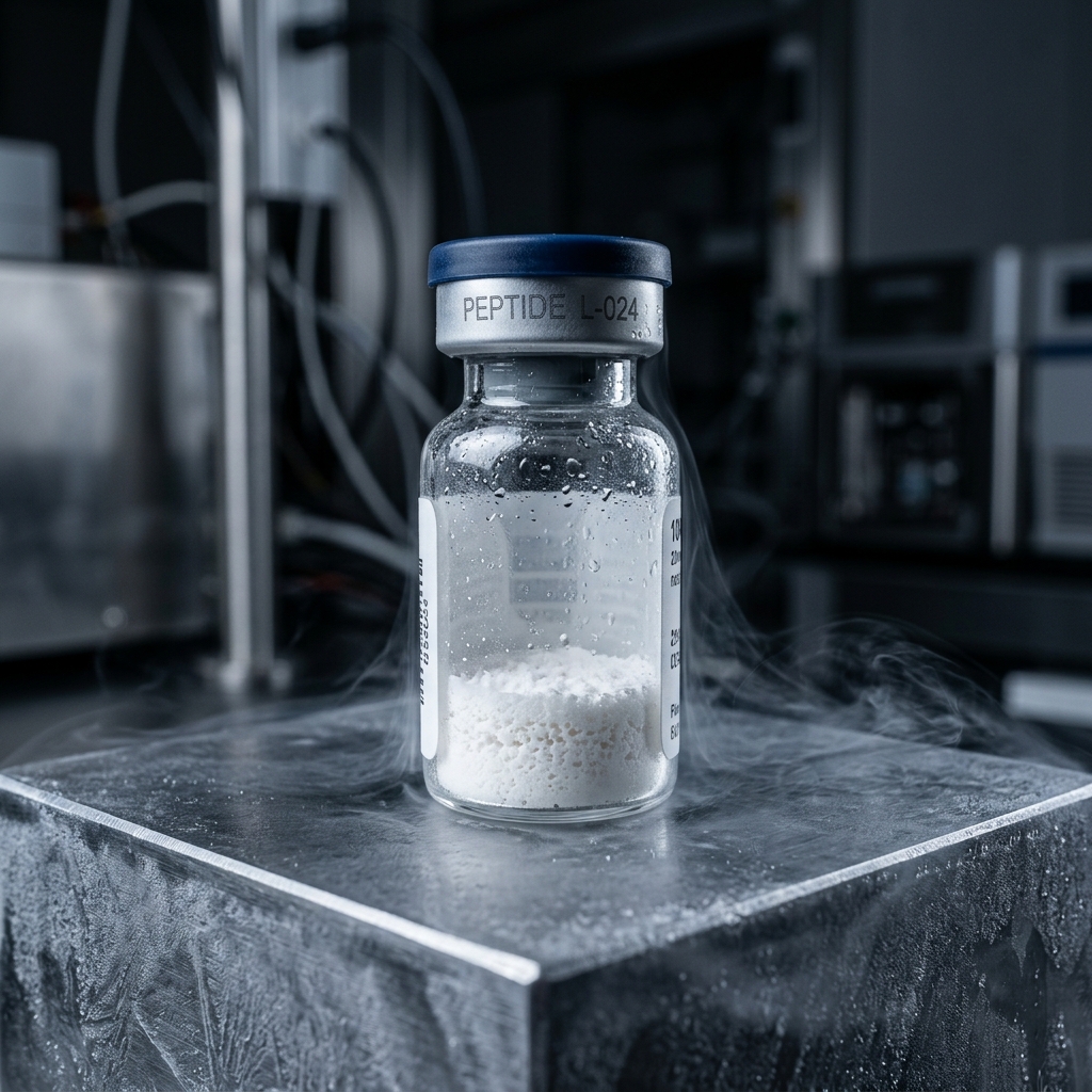 Lyophilized metabolic peptide vial in cold-chain storage at The Looksmaxxing Lab